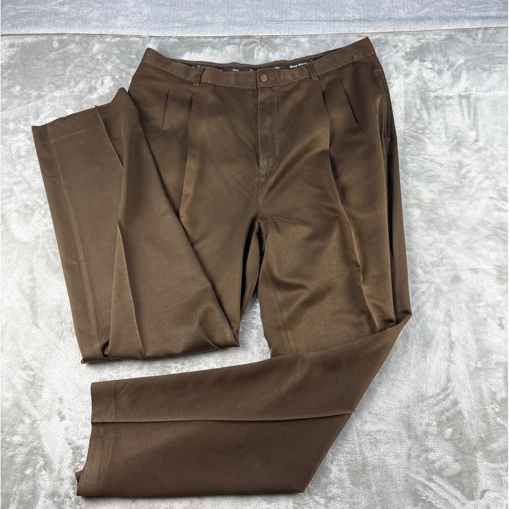 Tommy Bahama Pants Mens 40 Tropic of Tommy Bahama Brown 100% Silk Pleated EUC